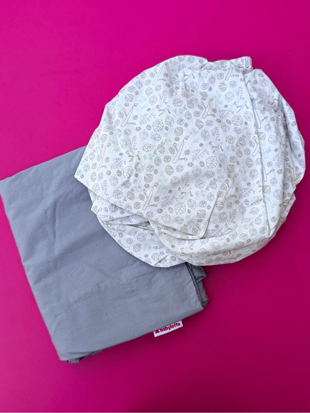 Babyletto Set Crib Sheet & Crib Skirt Grey & Nature Pattern Fits Full Sized Crib